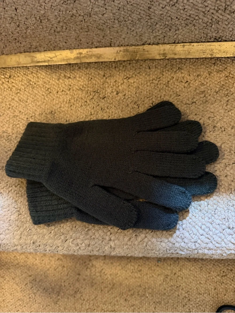 Steve Madden Dark Olive Ribbed Knit Beanie with Metal Logo & Gloves
